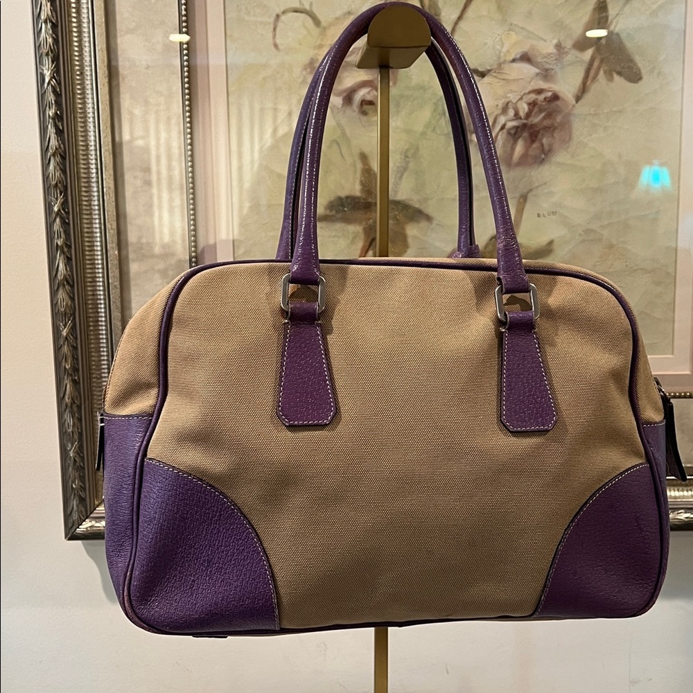 Prada Beige Canvas Satchel with Purple Leather Trim - Picture 7 of 16